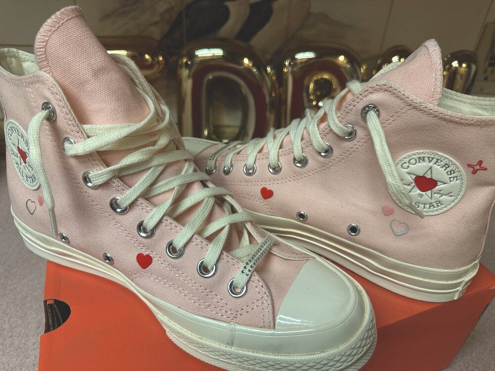 CONVERSE WOMEN’S CHUCK 70 HIGH TOP Y2K PINK HEART SNEAKERS w/ RHINESTONES NEW